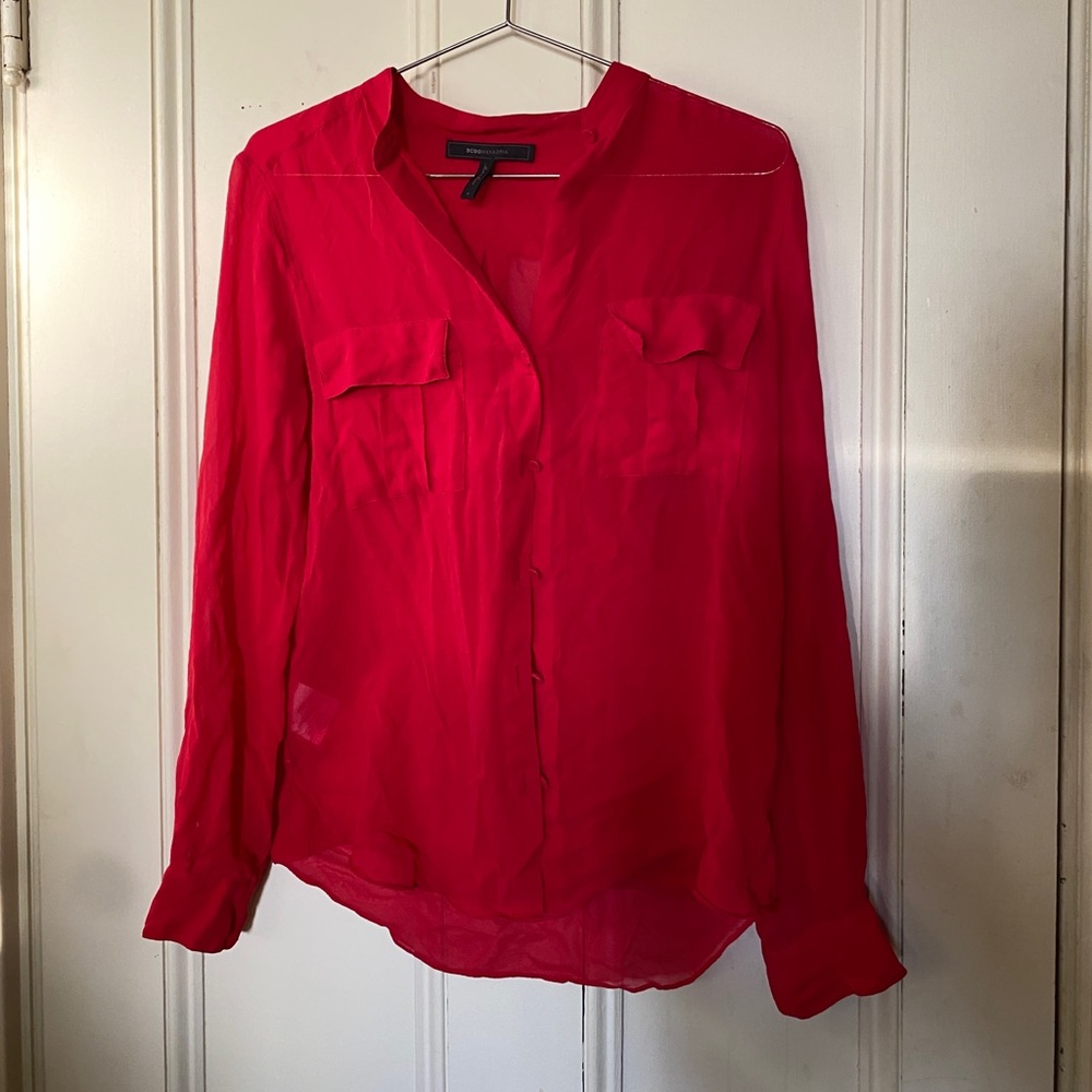 Red Silk Button-Down - image 1